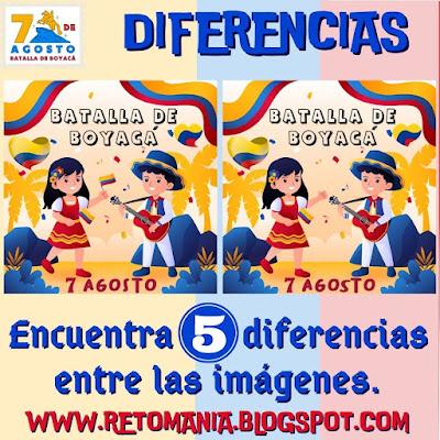 DIFERENCIAS Desafío matemático, Reto matemático, Problema matemático, Batalla de Boyacá, Batalla del Puente, 7 de agosto, Fiesta Patria, Jeroglífico, Reto visual, Acertijo visual, Diferencias