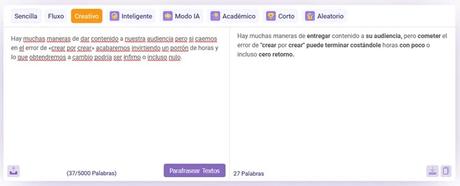 Parafraseartextos.net modo Creativo