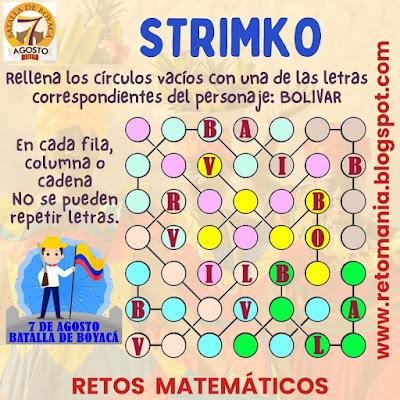 Desafío matemático, Reto matemático, Problema matemático, Batalla de Boyacá, Batalla del Puente, 7 de agosto, Fiesta Patria, Sudoku, Strimko