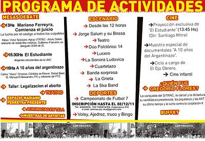 Picnic del Partido Obrero de Córdoba: Domingo 04/12 - 10:30 Hs. - Parque Sarmiento