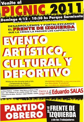 Picnic del Partido Obrero de Córdoba: Domingo 04/12 - 10:30 Hs. - Parque Sarmiento