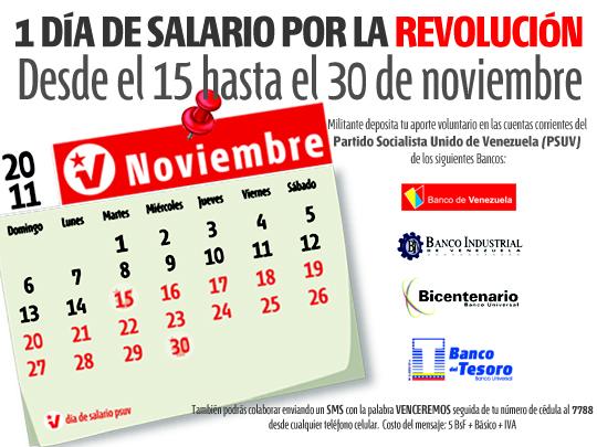 Este miércoles 30 de noviembre finaliza la jornada “1 día de salario por la Revolución”