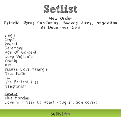 New Order Setlist Estadio Obras Sanitarias, Buenos Aires, Argentina 2011