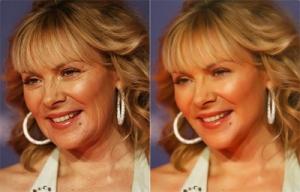 La actriz Kim Cattrall antes y después del retoque. Fuente: Diario Público.