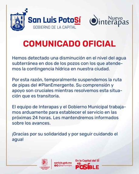Crisis hídrica en San Luis Potosí: Suspenden reparto de agua por pipas ante la disminución de pozos