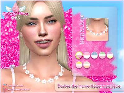Sims 4 CC | Accessory: Barbie the movie flower necklace for women | Gabymelove Sims | Donwload, descarga, descargar, Custom Content, contenido personalizado, head accesory, accesories, accesorio, accesorios, doll, Bárbara, Handler, Roberts, Millicent, Ruth, film, película, 2023, flowers, flor, flores, collar, colgante, cadena, mujer, margot robbie, mattel, from, muñeca, set, outfit