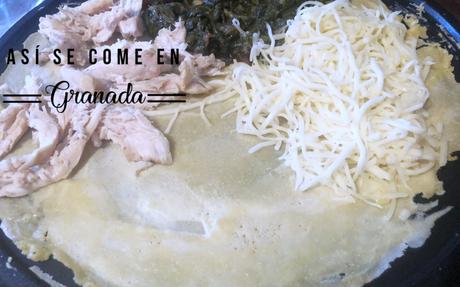 Crepes de harina de garbanzos rellenos de espinacas