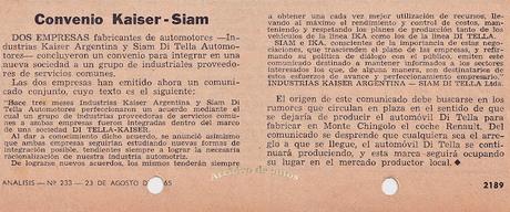 SIAM Di Tella Automotores controlada por IKA en el año 1965 SIAM Di Tella Automotores controlada por IKA en el año 1965