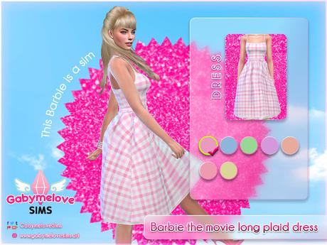 Sims 4 CC | Clothing: Barbie the movie pink gingham dress outfit, SET | Gabymelove Sims | Download, descargar, custom content, contenido personalizado, cloth, clothes, ropa, vestimenta, outfit, conjunto, doll, película, film, live action, rosa, rosado, tartan, cuadros, vestido, plaid, long, largo, package, margot robbie, Necklace, earring, dresses, collar, flower, zarcillos, aretes, flores, perlas, pearl