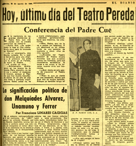 Hoy hace 57 años se despidió el añorado Teatro Pereda con una conferencia del padre Cué, S.J.