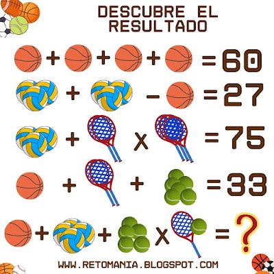 Desafío matemático, Reto matemático, Problema matemático, Problemas de Ingenio, Mates y Deportes, Matemática y Deporte, Retos visuales, Retos virales, Retos mentales, Acertijos visuales, Descubre el número, Descubre el resultado, Encuentra el resultado