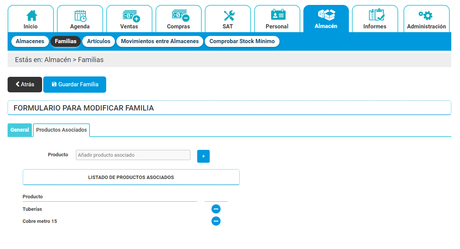 Añadir productos asociados en familia