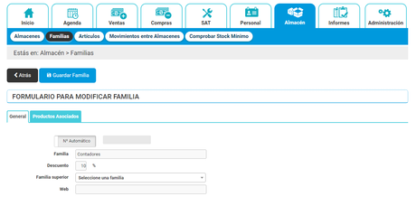 Añadir datos de familia de artículos en Cloud Gestion