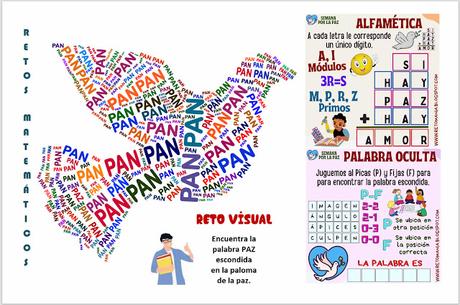 Retos matemáticos, Problemas matemáticos, Desafíos matemáticos, Semana por la Paz, Paz, Mates y Paz, Día de la Paz,  Acertijos, Acertijo Visual, Retos virales, Retos mentales, Alfamética, Criptoaritmética, Juego de Palabras, Juego de Letras, Buscapalabras