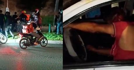 (vídeo)Repartidores en Plaza Sendero agreden brutalmente a conductor