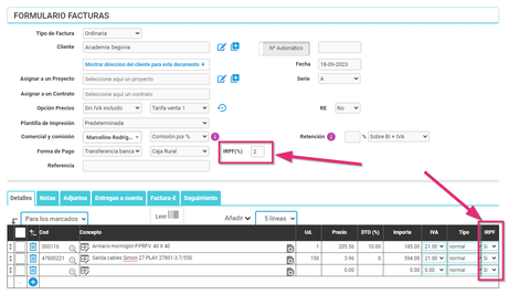 Factura con IRPF aplicado Factura con IRPF aplicado