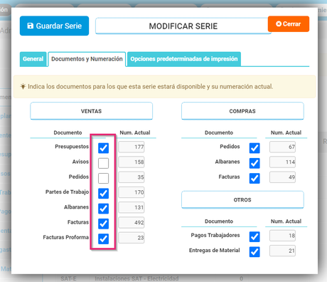 Seleccionar los documentos que queremos crear con la serie del IRPF Seleccionar los documentos que queremos crear con la serie del IRPF