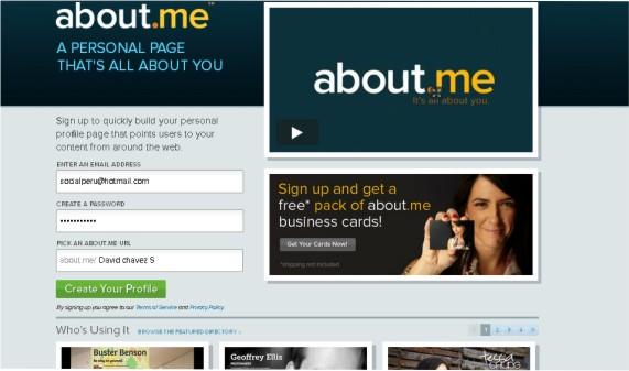 Crea una pagina en about.me y añade tus redes sociales