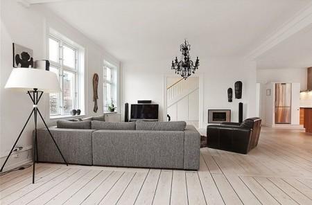 Vivir en un dúplex de 222m² suelo de parquet de tablas anchas estilo nórdico estilo escandinavo diseño de interiores diseño danés decoración de interiores decoración de dúplex decoración de áticos decoración danesa