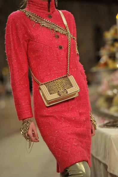 A detail of a model is seen as she walks the runway during the Chanel Paris-Bombay Show at Grand Palais on December 6, 2011 in Paris, France.