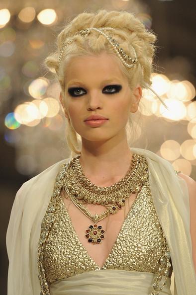 A detail of a model is seen as she walks the runway during the Chanel Paris-Bombay Show at Grand Palais on December 6, 2011 in Paris, France.