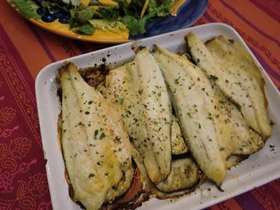 Lomos de lubina con berenjena