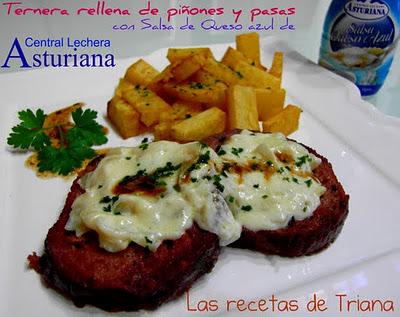 Ternera rellena de piñones y pasas con Salsa de Queso azul Central Lechera Asturiana