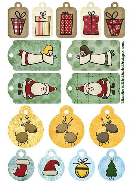 Tarjetas de navidad, etiquetas y pegatinas imprimibles de Little Dude Designs