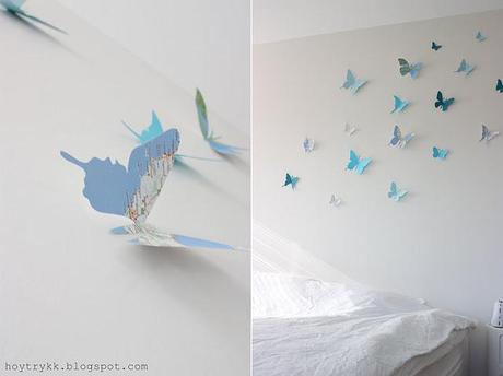 Mariposas hechas con mapas para decorar la pared