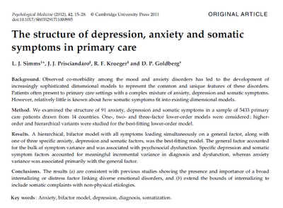 Estructura de la depresión, ansiedad y síntomas somáticos en la atención primaria - Simms y col.