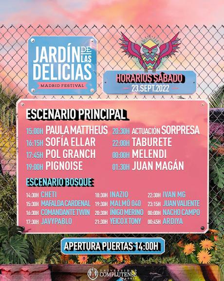 Horarios sábado Jardín Delicias 2023