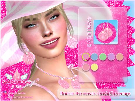Sims 4 CC | Accessory: Barbie the movie seashell earrings Sims 4 CC | Accessory: Barbie the movie seashell earrings | Gabymelove Sims | mod, custom content, contenido personalizado, download, descargar, accesorio, accesorios, accesories, jewerly, joyas, head, ear, doll, ruth handler, mattel, margot robbie, film, película, 2023, warner, concha, sea, shell, siren, mermaid, aretes, zarcillos, pendientes