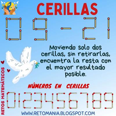 Paz, Día Internacional de la Paz, Semana por la Paz, Desafíos matemáticos, Retos matemáticos, Problemas matemáticos, Problemas de Ingenio, Problemas de Lógica, Problemas de matemáticas, Cerillas, Juegos con Cerillas, Juegos con Fósforos