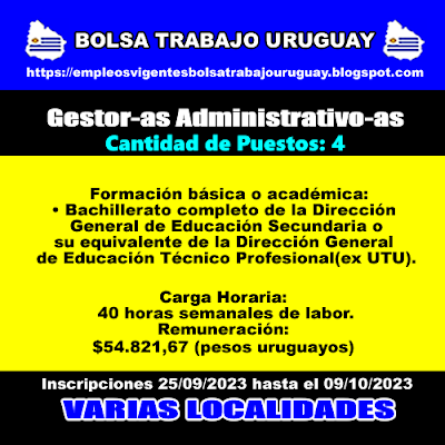 Gestor-as Administrativo-as (San José Durazno, Fray Bentos y Melo) Gestor-as Administrativo-as (San José Durazno, Fray Bentos y Melo)