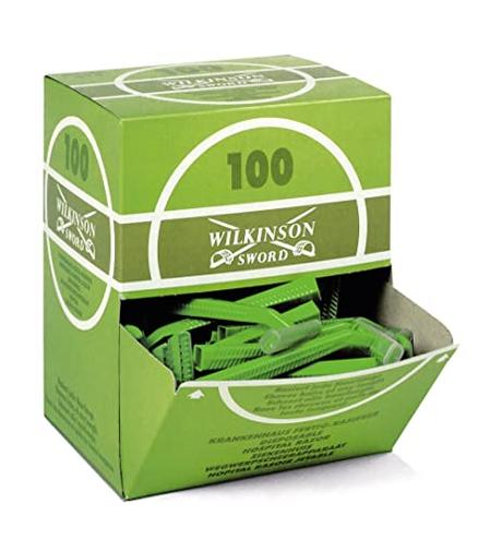Wilkinson Sword Hospital - Caja de 100 Cuchillas de Afeitar unisex, verdes, de Acero aleado, Desechables con Caja Dispensadora Aptas para Uso Pre-Operatorio en Hospitales y Centros Sanitarios