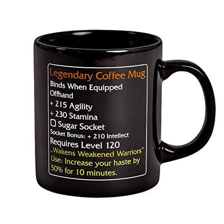 Elbenwald Cup Legendary Taza de café Nivel 120mmo Artículo para World of Warcraft Fans 320ml Ceramic Black