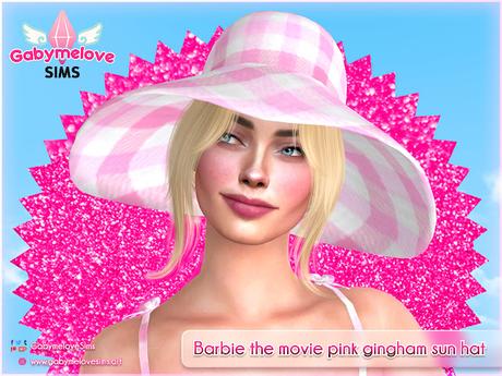 Sims 4 CC | Accessory: Barbie the movie pink gingham sun hat | Gabymelove Sims | mod, mods, accesories, accesorio, doll, película, film, live action, margot robbie, rose, tartan, cuadros, sombrero, playa, sol, playero, beach, outfit, doll, ruth handler, mattel, download, package, free