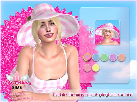 Sims 4 CC | Accessory: Barbie the movie pink gingham sun hat | Gabymelove Sims | mod, mods, accesories, accesorio, doll, película, film, live action, margot robbie, rose, tartan, cuadros, sombrero, playa, sol, playero, beach, outfit, doll, ruth handler, mattel, download, package, free