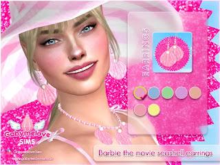 Sims 4 CC | Accessory: Barbie the movie seashell earrings | Gabymelove Sims | mod, custom content, contenido personalizado, download, descargar, accesorio, accesorios, accesories, jewerly, joyas, head, ear, doll, ruth handler, mattel, margot robbie, film, película, 2023, warner, concha, sea, shell, siren, mermaid, aretes, zarcillos, pendientes