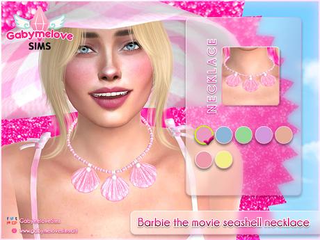 Sims 4 CC | Accessory: Barbie the movie seashell necklace for women | Gabymelove Sims | Mod, Mods, custom content, contenido personalizado, accesories, accesorio, jewerly, joya, doll, barbara, matell, doll, margot robbie, ruth handler, millicent, roberts, film, película, sea, shell, shells, mar, concha, marina, ocean, siren, mermaid, necklace, collar, colgante, gargantilla, perlas, perla, pearls, woman, ts4, ls4, teen, young, adult, femenine, pink, aesthetic, 2023, trends, shine