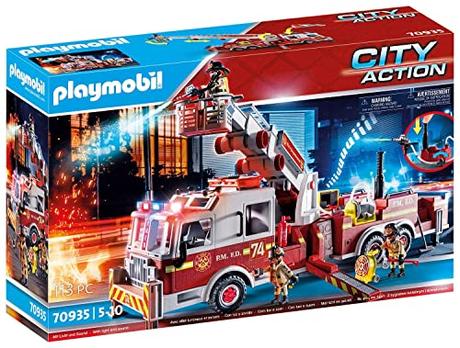 PLAYMOBIL 70935 City Action Vehículo Bomberos: US Tower Ladder, con Luz y Sonido, Juguete para Niños a Partir de 5 Años, Multicolor