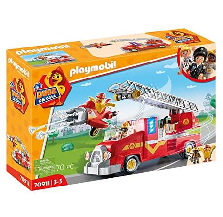 PLAYMOBIL Duck ON Call 70911 Camión de Bomberos con miniavión, con luz y Sonido, Juguete para niños a Partir de 3 años