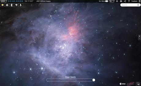 Nuevas imágenes Webb de la Nebulosa de Orión en ESASky