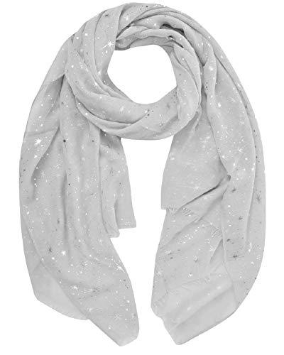 Yuson Girl Bufanda Mujer Elegante Chal Negro Estola Pelo de Gasa Transparente Pañuelo Con patrones de estrellas y luna bronceado y estampado plateado 70 * 180cm