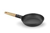 BRA MARKET - Sartén 24 cm, aluminio fundido, mango desmontable madera natural, antiadherente tricapa sin PFOA, apta para todo tipo de cocinas incluido inducción