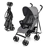 Kinderkraft TIK Silla de Paseo bebé, Carrito, Carro bebé, Carrito bebé, Posición reclinada, Plegable, Posición Tumbada, Ligero - 6,5kg, Material Impermeable, Gris