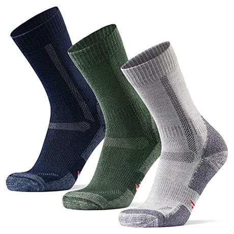 DANISH ENDURANCE 3 Pack Calcetines Antiampollas Senderismo, Lana Merino Transpirable, Hombre y Mujer, Multicolor: Azul Marino, Gris, Verde, 43-47