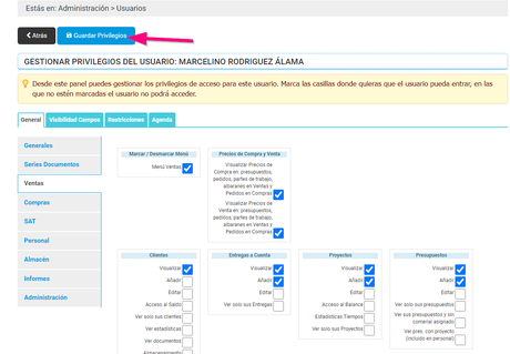 Seleccionar privilegios para los usuarios creados en Cloud Gestion Seleccionar privilegios para los usuarios creados en Cloud Gestion