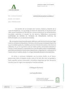 Recibimos carta de felicitación del Delegado de Deportes de la Junta de Andalucía