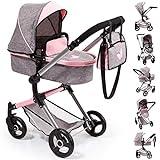 Bayer Design- Cochecito de Muñecas Neo Vario Combolso Cambiador, Convertible, Plegable, Color Vaqueros Grises, Rosa, Mariposa (18433Aa)